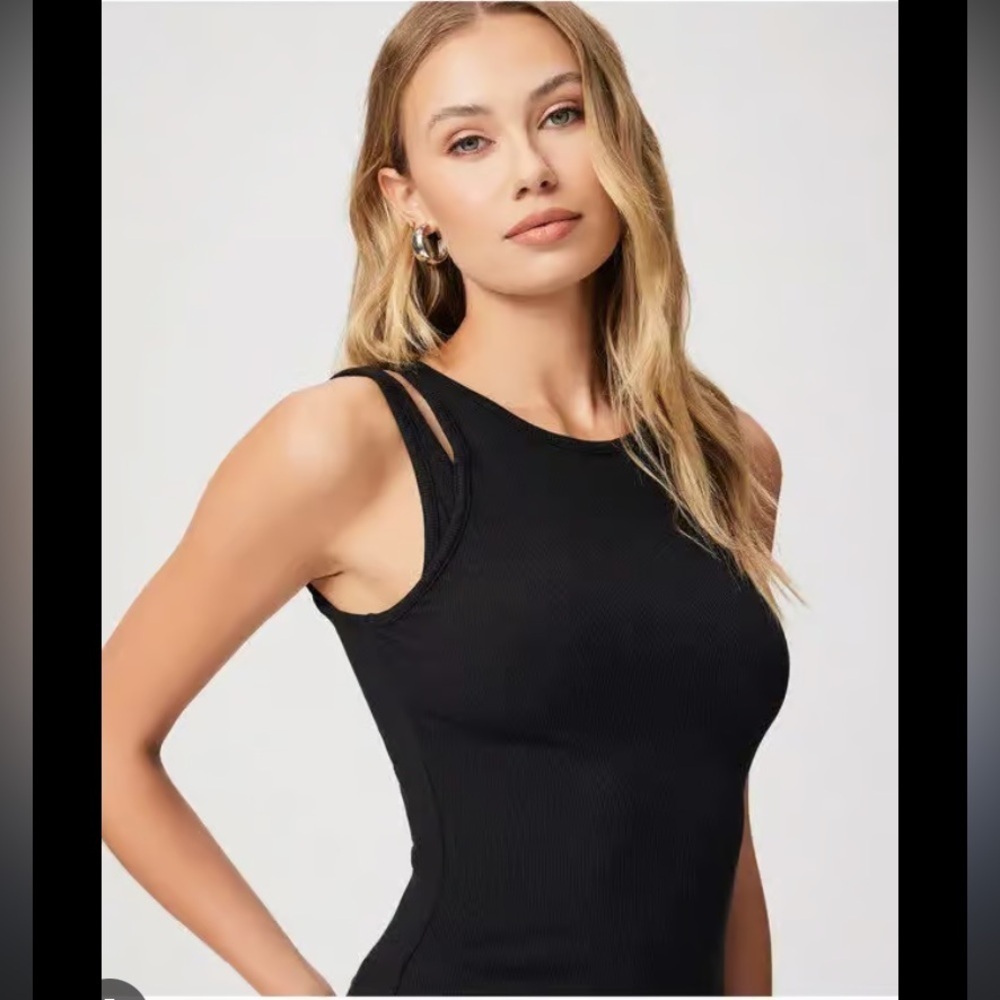 Nwt Paige yuzu black cutout tank $140 minimalist classic designer boho revolve